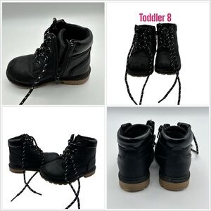 Kids Boys Girls 8 Toddler Black Shoes Ankle Faux Leather Boots High Top Lace Up